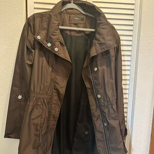 Chic Brown Trench Coat with Floral Details